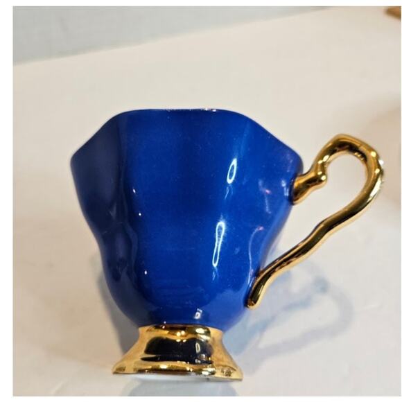 Elegant Royal Stafford Bone China Teacup & Saucer Set: Blue Rose  Gold Accents - Picture 2 of 10